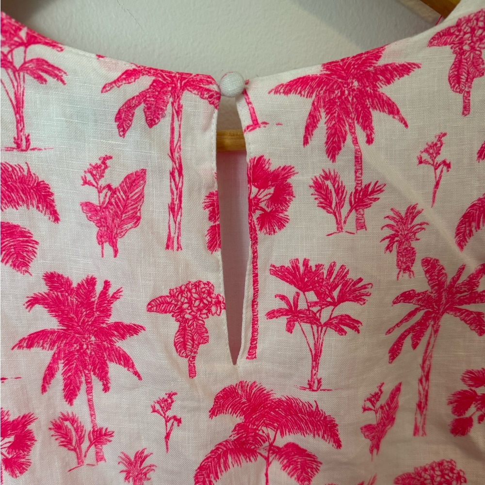 Vineyard Vines Linen Pink Palm Tree Ruffle Mini Dress XS vacation resort wear - Picture 9 of 15